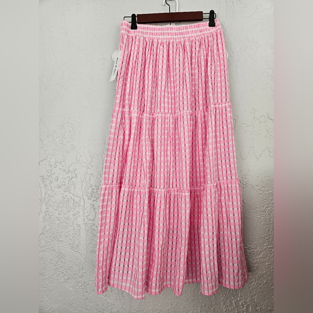 Nwt Anna Rose Gingham Tiered Pink Summer Maxi Long Womens M SKIRT Feminine Fairy - Picture 3 of 7